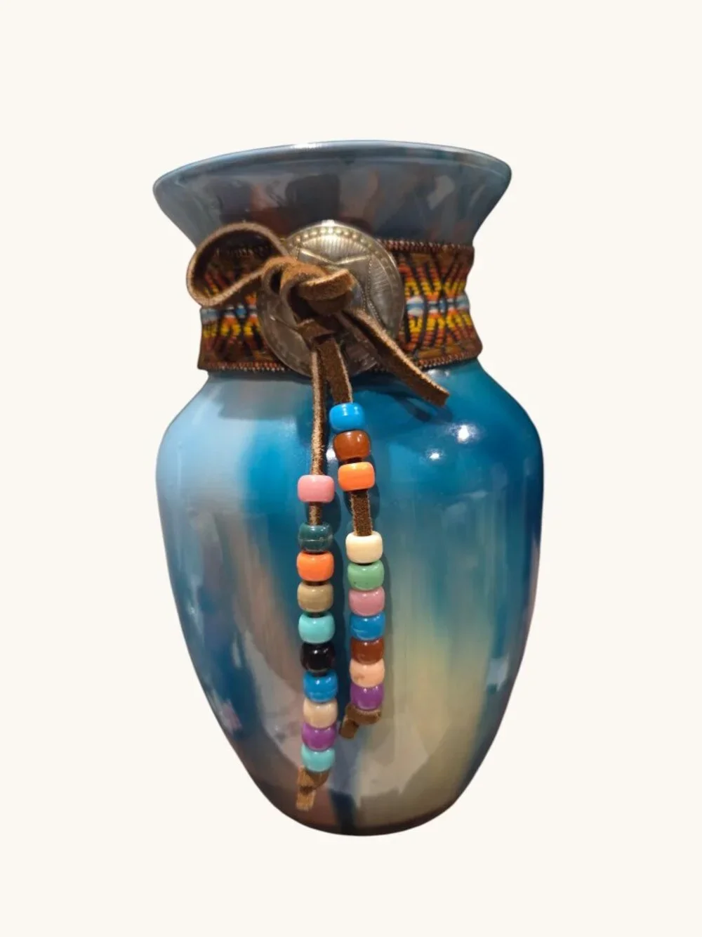 Acrylic Pour Glass Necklace Vase, Southwest Decor, Fluid Handmade Art, 8 Inches